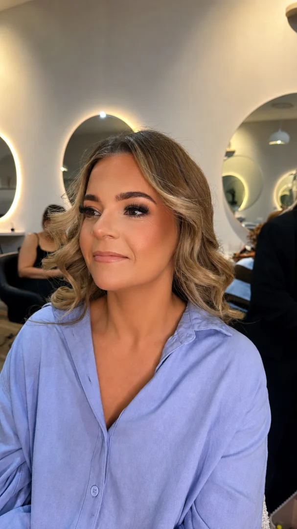 Soft glam makeup and styled waves by the beauty team at Runway Tamworth