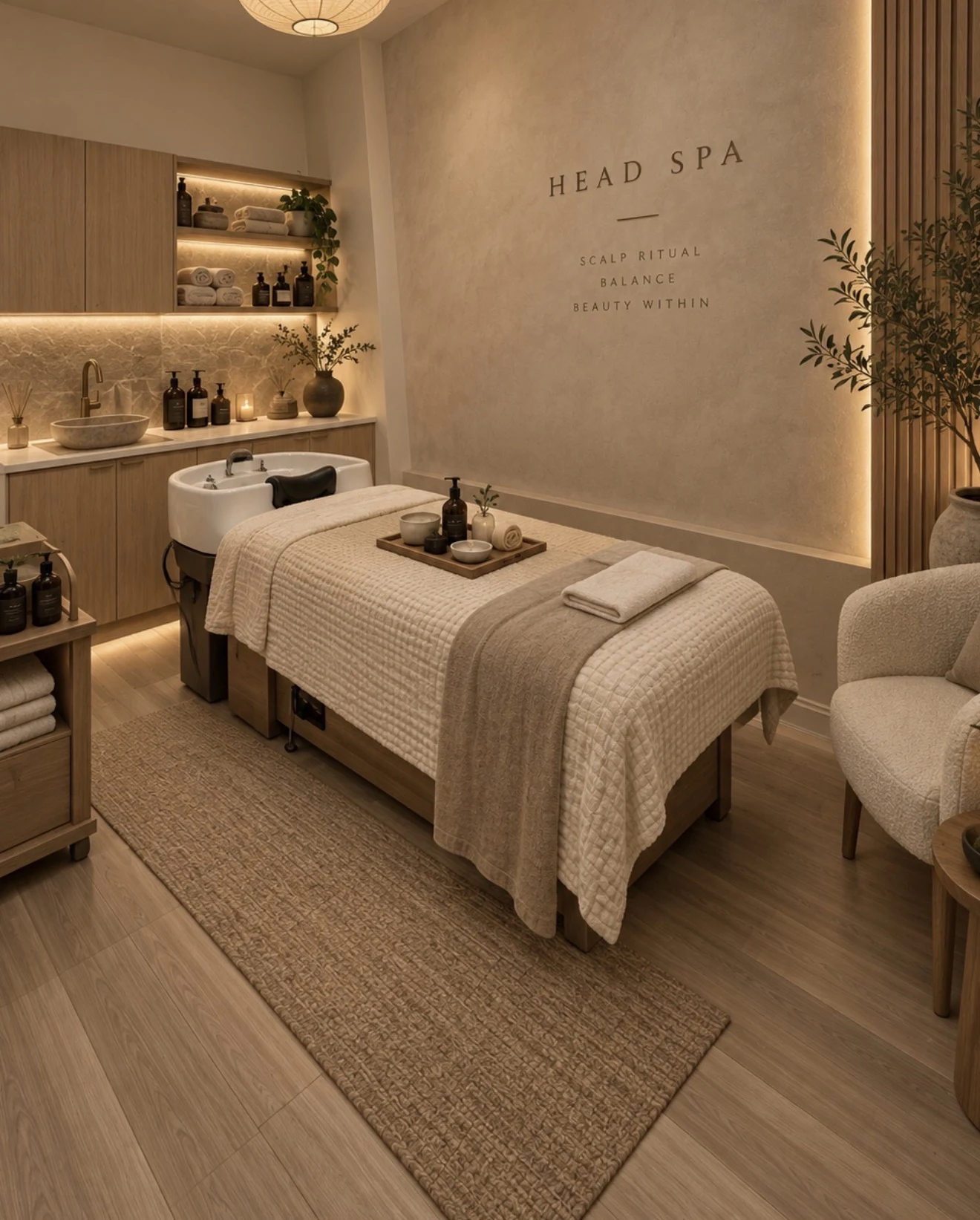 Client having a Japanese head spa scalp treatment at Runway Tamworth