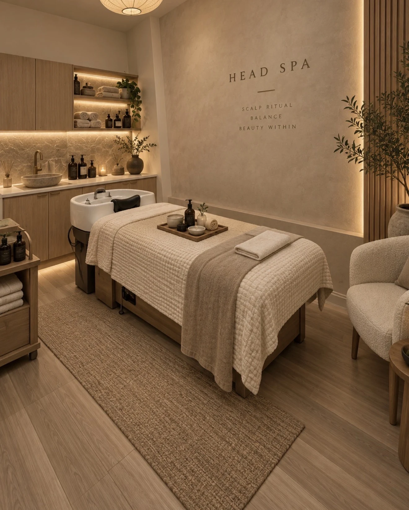 Client relaxing during a Japanese head spa scalp treatment at Runway Tamworth